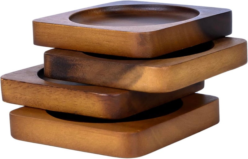 BILLI مجموعة بيللي من 4 قطع من حوامل الأكواب - حوامل أكواب من خشب الأكاسيا، واقيات للطاولات، حوامل مشروبات مقاومة للحرارة لتزيين المنزل، الطعام، وإكسسوارات المطبخ - Ø10 سم - Image 4